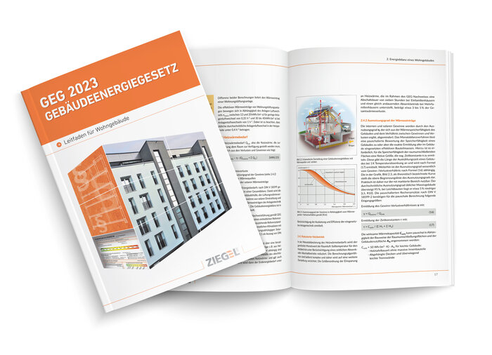 Cover und Blick in die neue BVZi-Broschüre "GEG 2023 Gebäudeenergiegesetz. Leitfaden für Wohngebäude" 