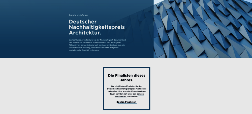 Screenshot Startseite: Deutscher Nachhaltigkeitspreis Architektur