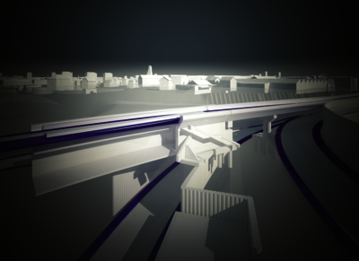 3D-Modell mit Allplan: Rheintunnel Basel, Überführung der Hafenbahn an der Verzweigung Hagnau