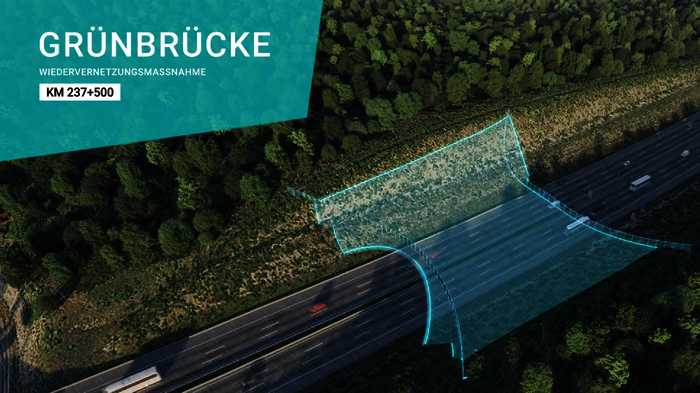 Visualisierung Grünbrücke "Hagenschieß" - Vogelperspektive auf Autobahn