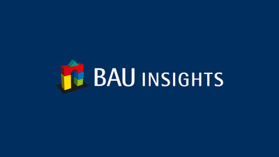Logo der Weltleitmesse BAU und der Schriftzug Bau Insights auf blauem Hintergrund