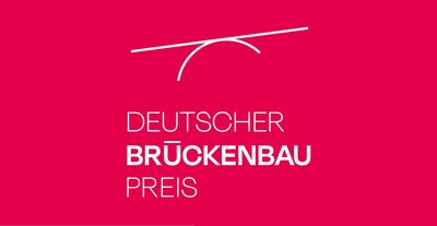 Logo Deutscher Brückenbaupreis: Schriftzug auf Magentafarbenem hintergrund