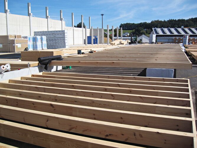 Bau der Abbundhalle von Bergmüller Holzbau
