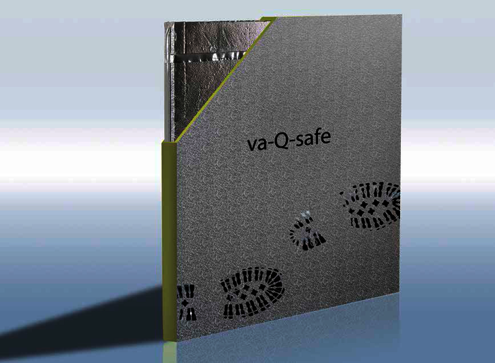 Das Vakuumisolationspaneel „Va-Q-Safe“ ist mit einer dünnen, robusten PU-Schicht umhüllt, welche die Isolierplatte als Schutz umgibt.