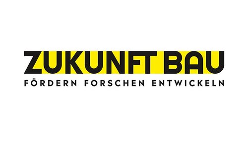 Logo "Zukunft Bau": schwarze Buchstaben gelb hinterlegt auf weißem Grund