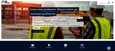 Screenshot www.bimdeutschland.de: "BIM Deutschland als nationales Zentrum für die Digitalisierung des Bauwesens"