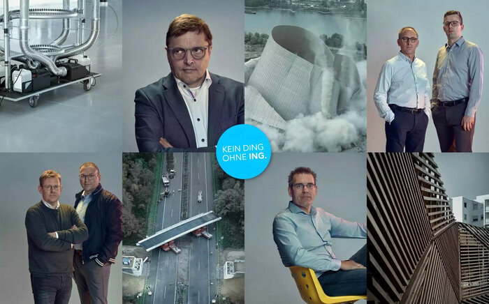 Collage Kampagne "Kein Ding ohne Ing" mit Ingenieuren und ihren Werken