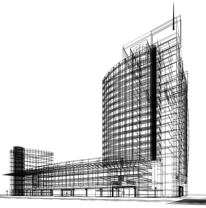 Die Ansicht eines Gebäudes als Drahtmodell