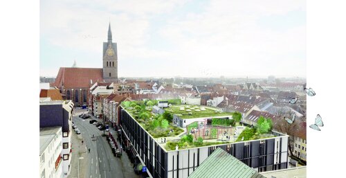 City Roofwalks Hannover: Parkhaus Schmiedestraße Vision 2024. Gefördert im Programm des BMWSB „Anpassung urbaner Räume an den Klimawandel“.