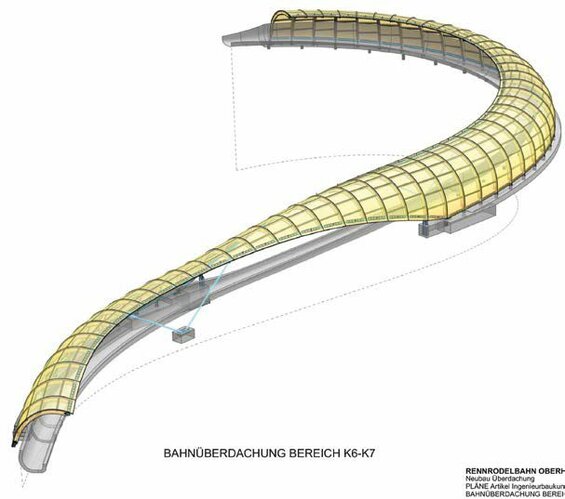3D-Darstellung der Bahnüberdachung im Bereich K6/K7