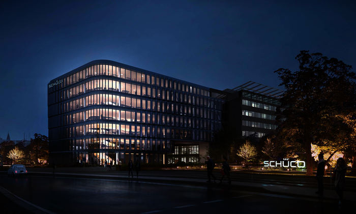 Schüco erweitert seine bestehende Unternehmenszentrale in Bielefeld: Der vom Architekturbüro 3XN geplante Neubau strebt durch das effiziente Zusammenspiel der verschiedenen Maßnahmen und Schüco Systemtechnik die drei Zertifizierungen LEED, BREEAM und 