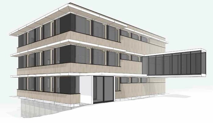 Entwurf des Gebäudemodells mit SketchUp Pro gezeichnet, Passivhaus für Finanzamt München.
