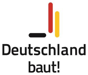Logo Deutschland baut! e. V.: Schriftzug mit zwei senkrechten sowie einem horizontalen Streifen im rechten Winkel zueinander