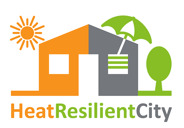 Grafaik zum Projekt "HeatResilientCity": Hausgrafik in oranger und grauer Haushälfte