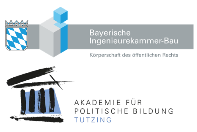 Zwei Logos auf weißem Grund übereinander: Bayerische Ingenieurekammer-Bau, Akademie für Politische Bildung Tutzing
