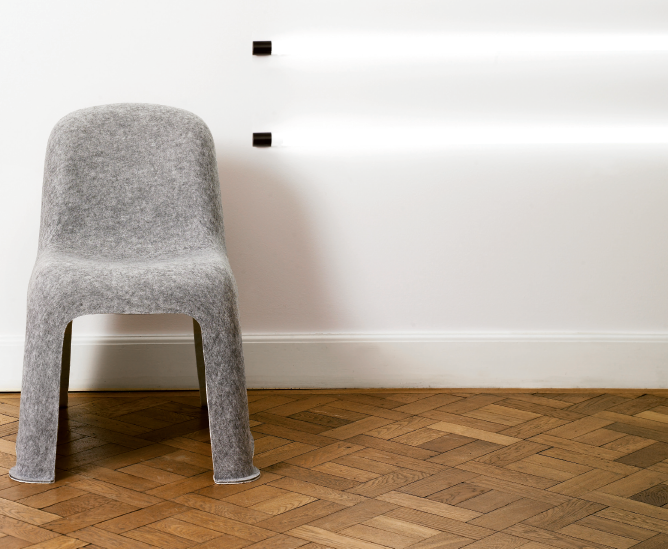 Ein Stuhl aus Recycling-Filz – eine von vielen Anwendungsmöglichkeiten für das innovative Material mit Charme.