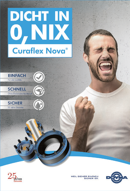 Das Motiv der Curaflex Nova-Kampagne „Dicht in Nullkommanix“.